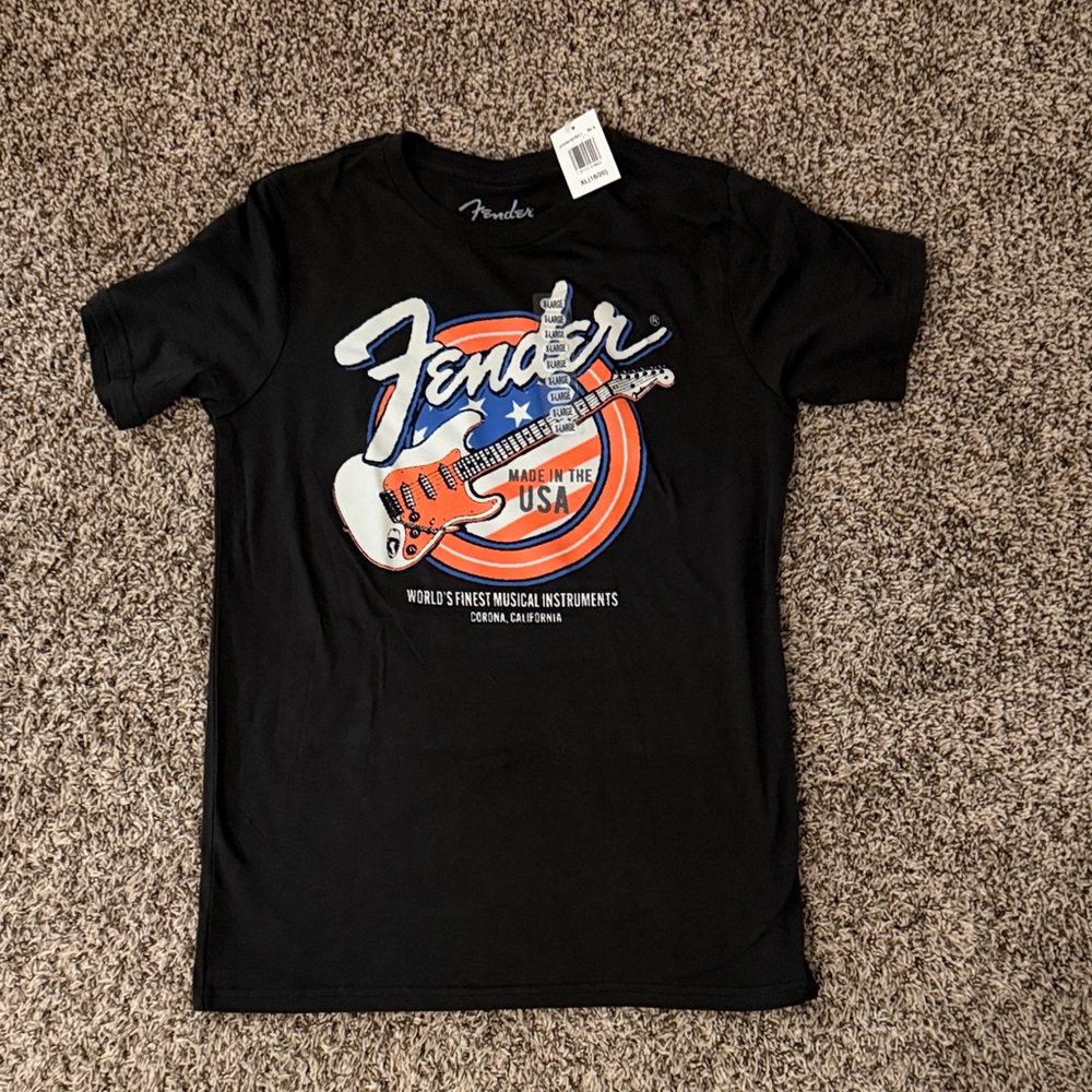 Fender Black T-Shirt with USA Guitar Graphic